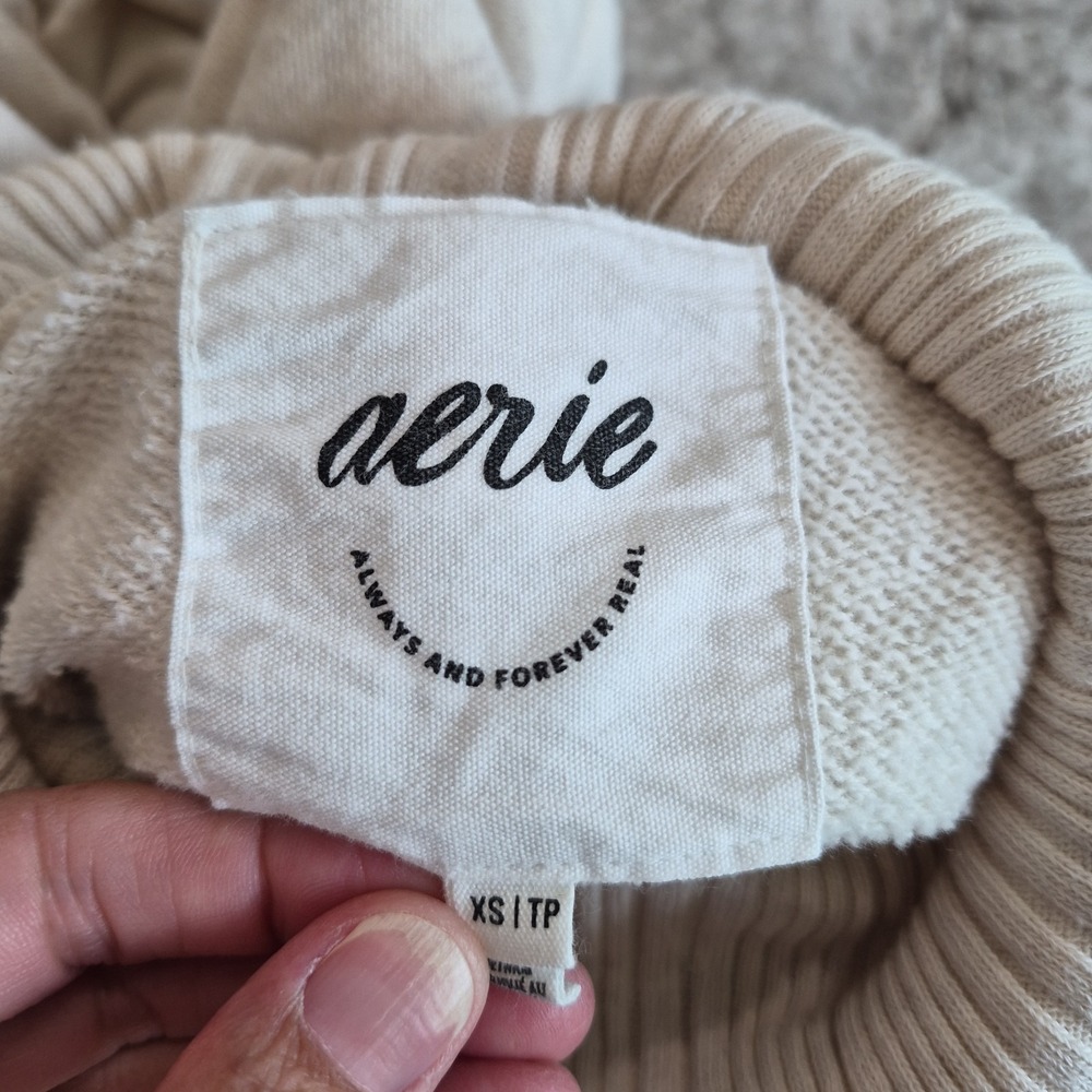 Aerie Cropped Turtleneck Sweatshirt Oatmeal Heather Cream Long Sleeve Size XS - Picture 6 of 6